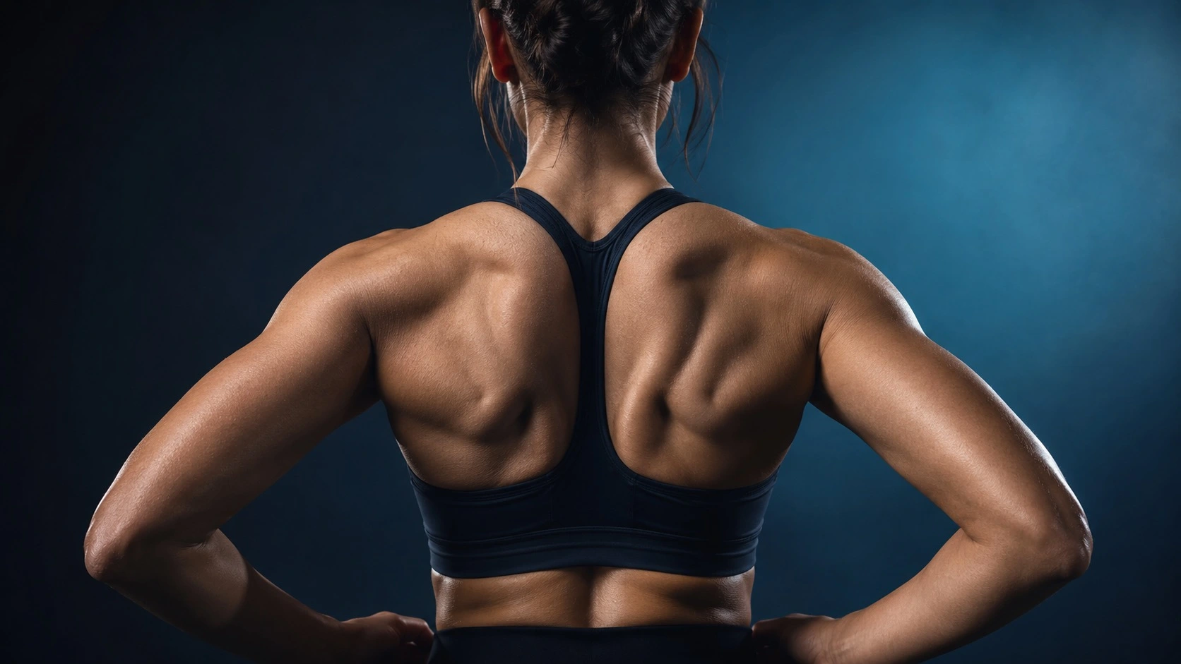 Mujer activando la musculatura de la espalda en una retracción escapular, juntando las escápulas hacia la columna, ejercicio para la tendinitis de hombro