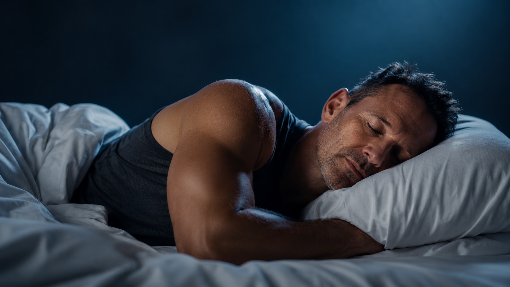 Hombre durmiendo plácidamente sin dolor de hombro — tratamiento de la tendinitis calcificante por el Dr. Samer Amaz en Santiago de Compostela