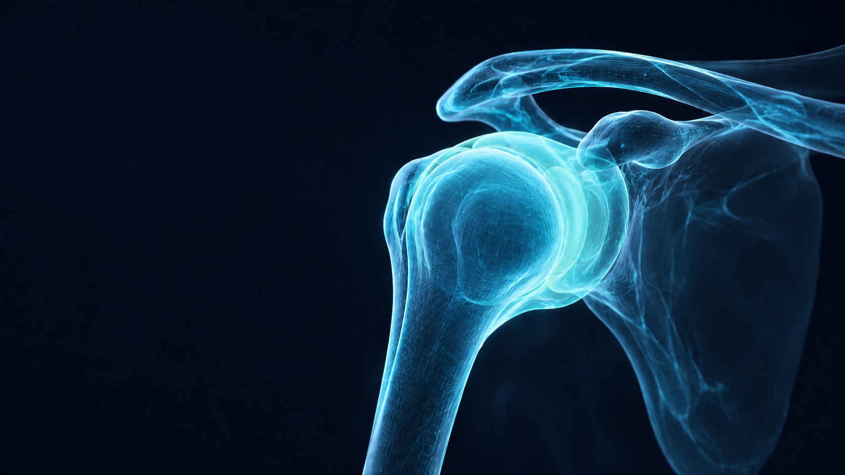 Cápsula articular del hombro sana representada como visualización anatómica 3D — hidrodilatación ecoguiada para hombro congelado o capsulitis adhesiva en Santiago de Compostela
